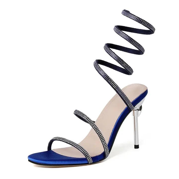 Women's Rhinestone Spiral Strap Stilettos - Night-Out Ready