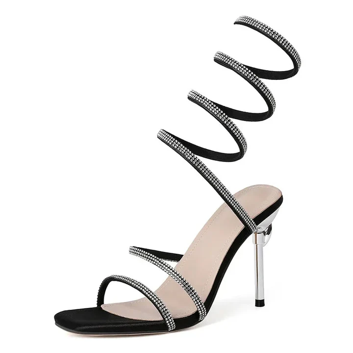 Women's Rhinestone Spiral Strap Stilettos - Night-Out Ready