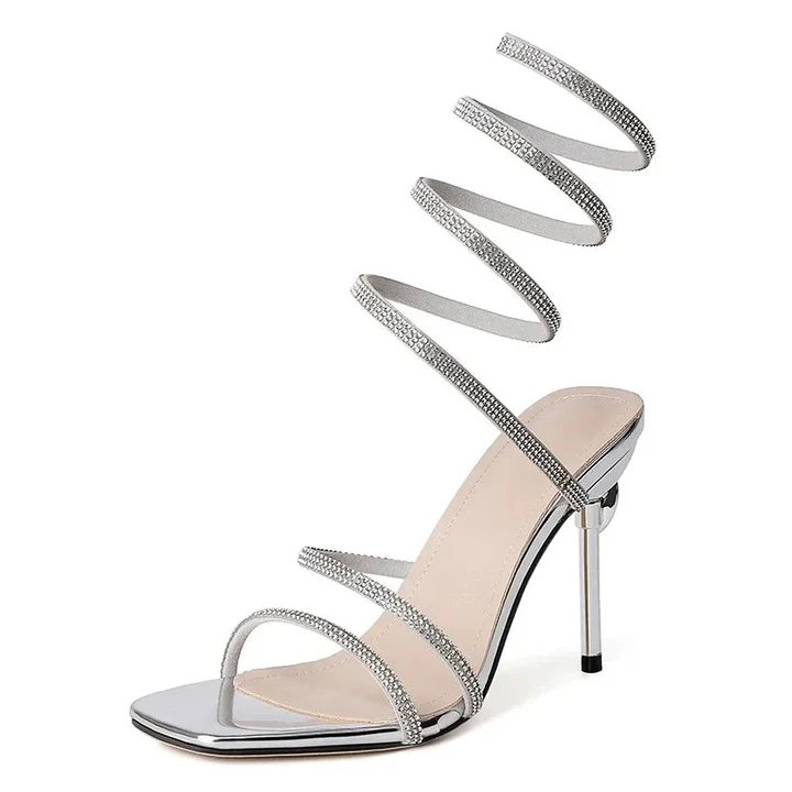 Women's Rhinestone Spiral Strap Stilettos - Night-Out Ready