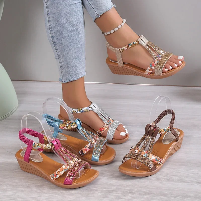 Women's Elegant Boho Wedge Sandals - Effortless Summer Chic