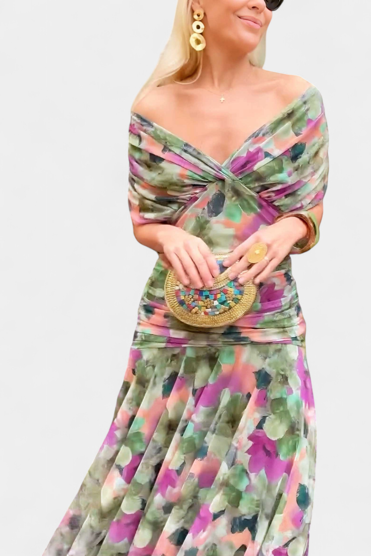 Women's Floral Long V-Neck Dress - Flowing & Feminine