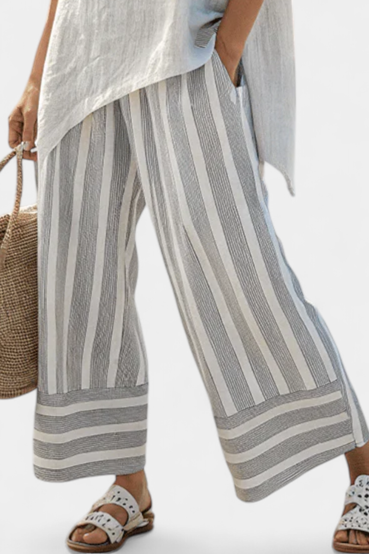 Women's Asymmetrical Blouse & Striped Pants Set - Effortless Style