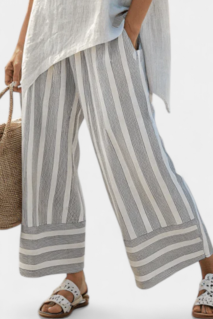 Women's Asymmetrical Blouse & Striped Pants Set - Effortless Style
