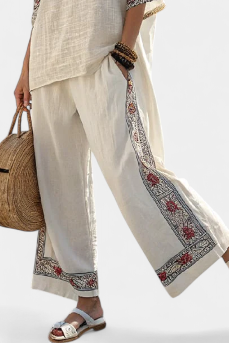 Women's Embroidered Blouse & Wide Pants Set - Breezy Summer