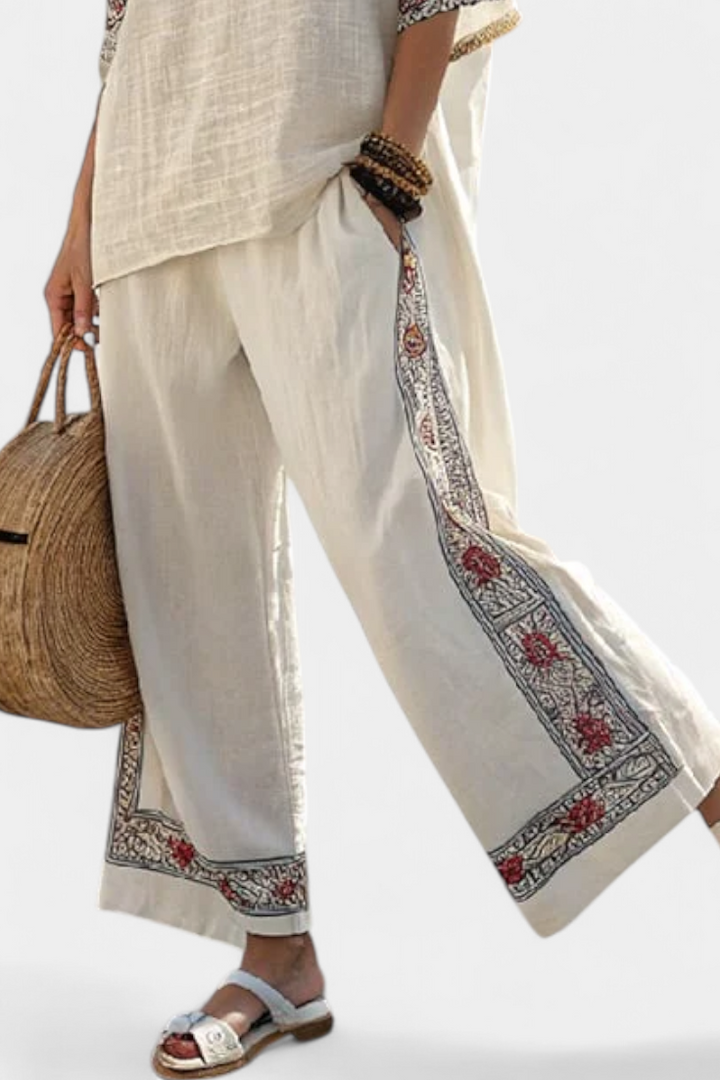 Women's Embroidered Blouse & Wide Pants Set - Breezy Summer