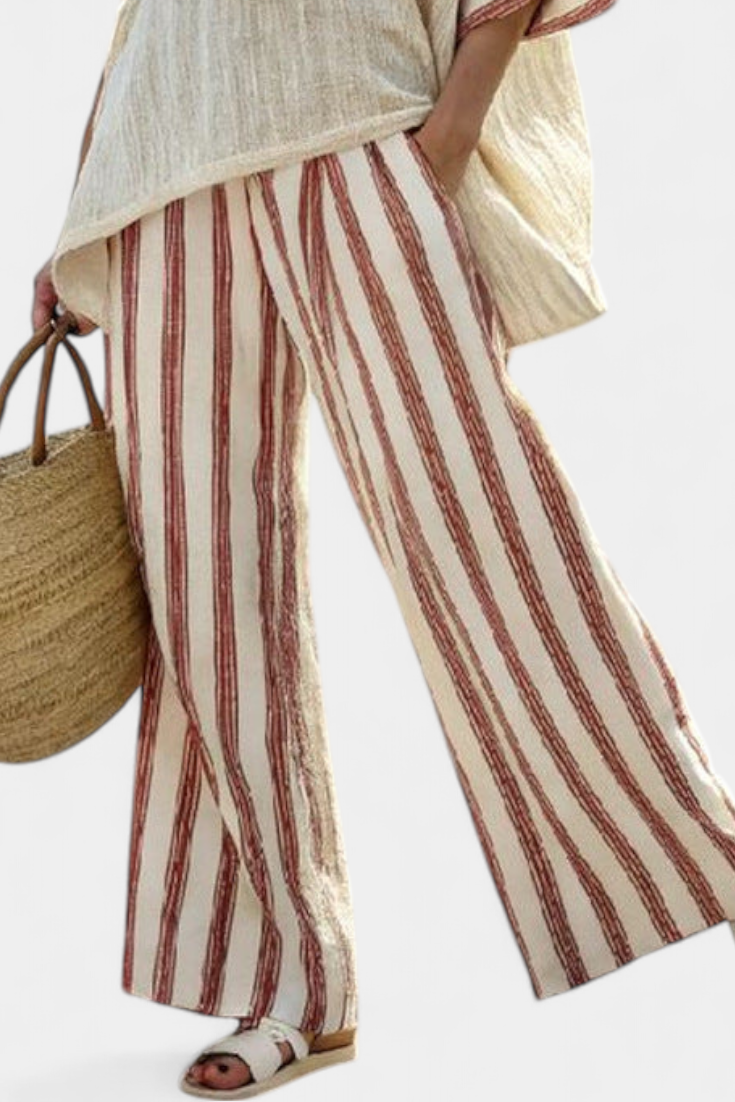 Women's Striped Top and Linen Pants Set - Breezy Summer Look