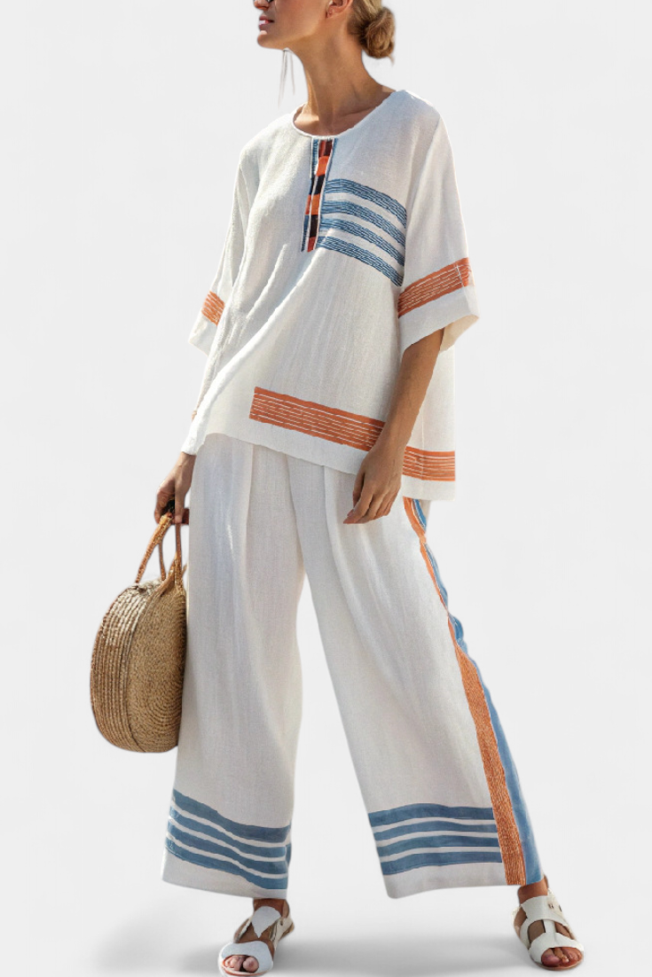 Women's Striped Two-Piece Set - Breezy Everyday Elegance