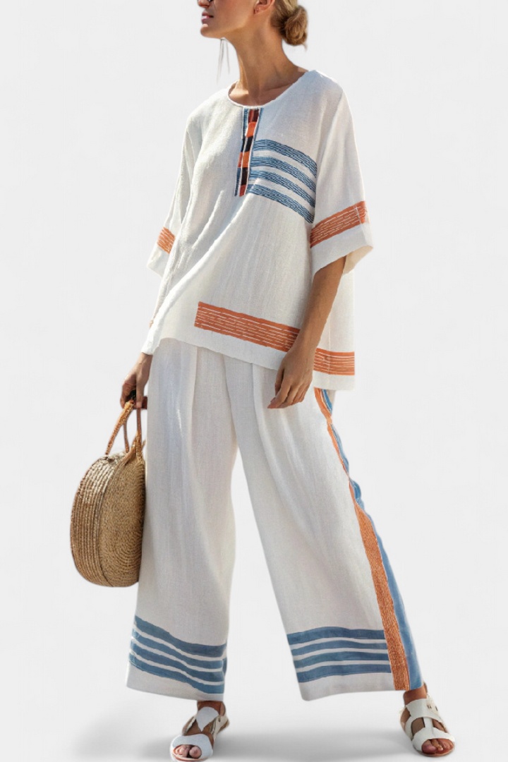 Women's Striped Two-Piece Set - Breezy Everyday Elegance