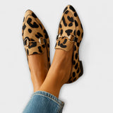 Women's Animal Print Loafers with Metallic Buckle - Effortless Style
