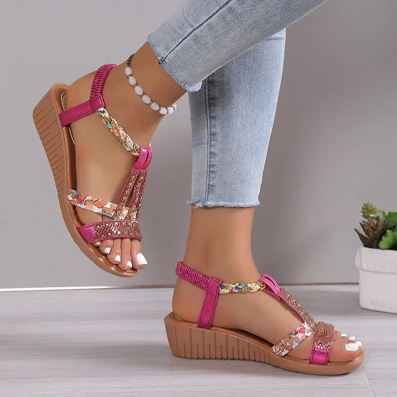 Women's Elegant Boho Wedge Sandals - Effortless Summer Chic