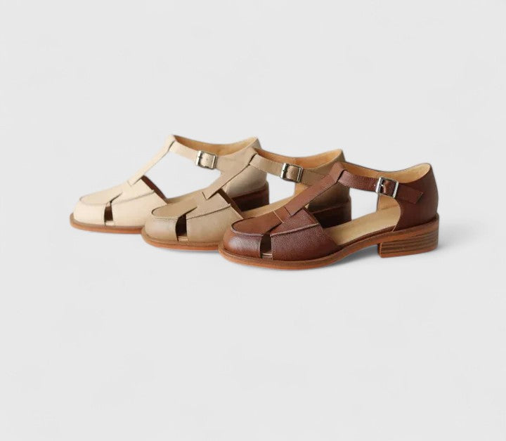 Women's Closed Toe T-Strap Wedge Sandals - Retro Elegance