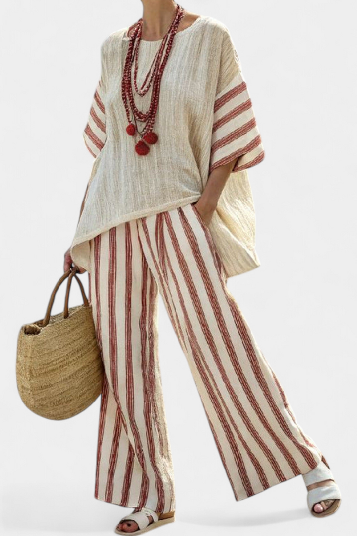 Women's Striped Top and Linen Pants Set - Breezy Summer Look