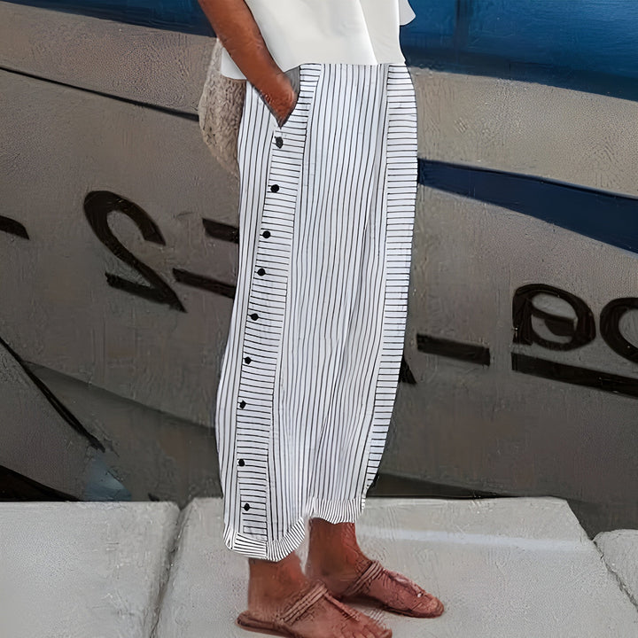 Women's Striped Summer Trousers - Breezy & Flattering Fit