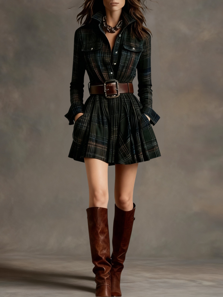 Women's Plaid Shirt Mini Dress - Effortless Party Style