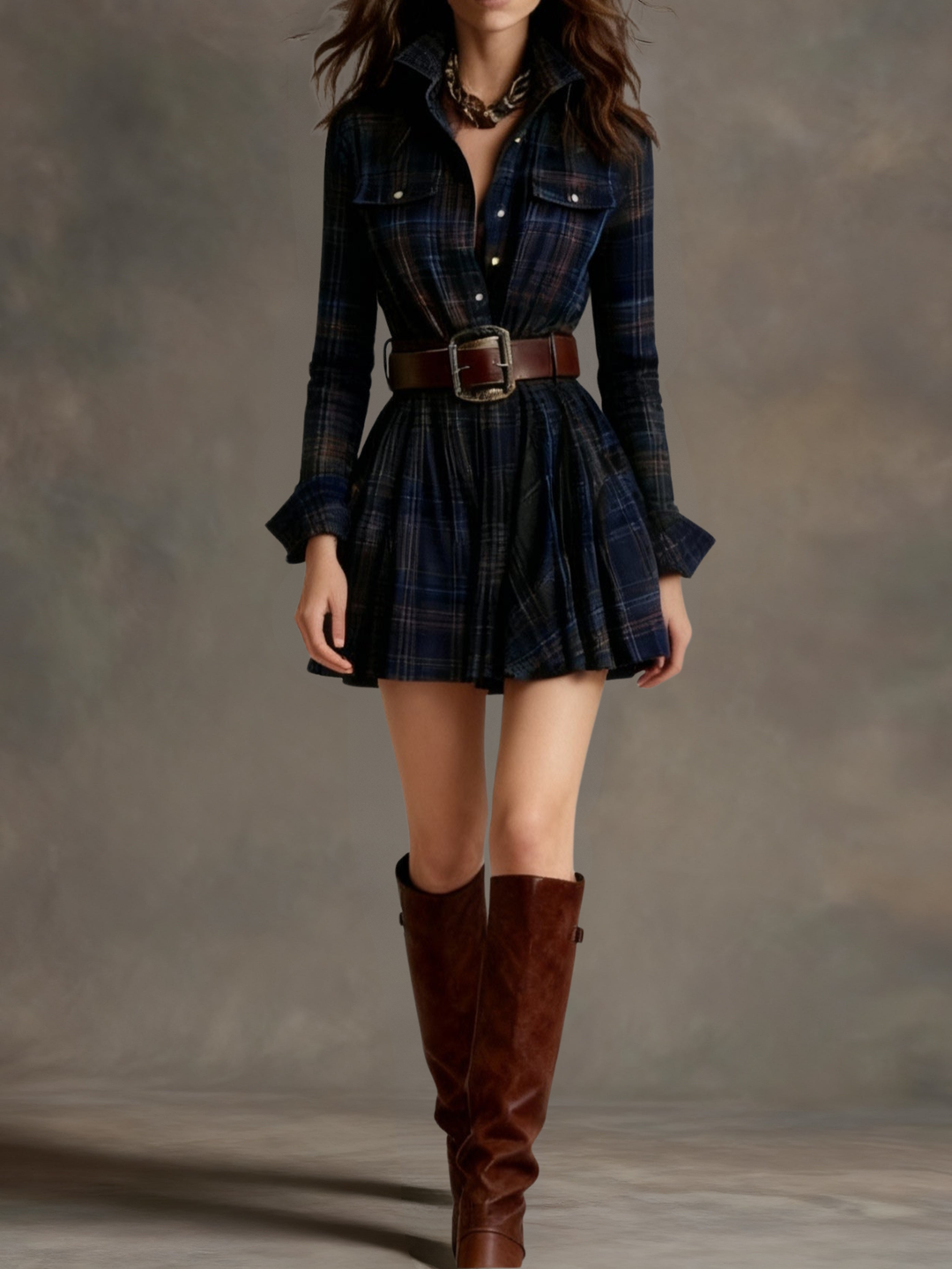 Women's Plaid Shirt Mini Dress - Effortless Party Style