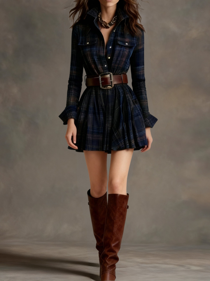 Women's Plaid Shirt Mini Dress - Effortless Party Style