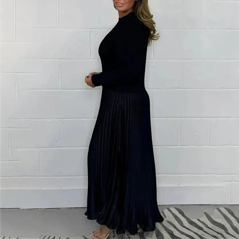 Women's Knit Sweater and Pleated Maxi Dress - Elegant Comfort