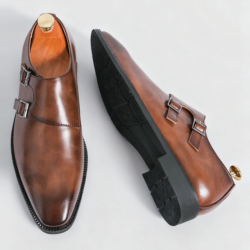 Men's Leather Monk Strap Loafers – Smart Casual Dress Shoes