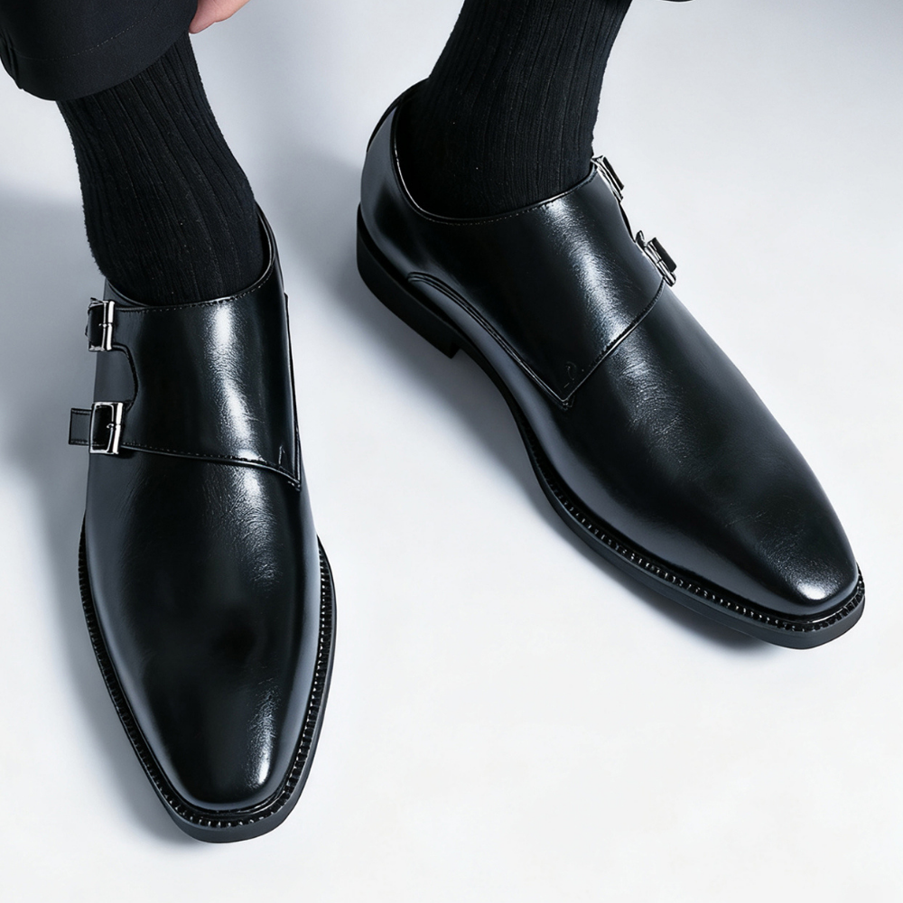Men's Leather Monk Strap Loafers – Smart Casual Dress Shoes