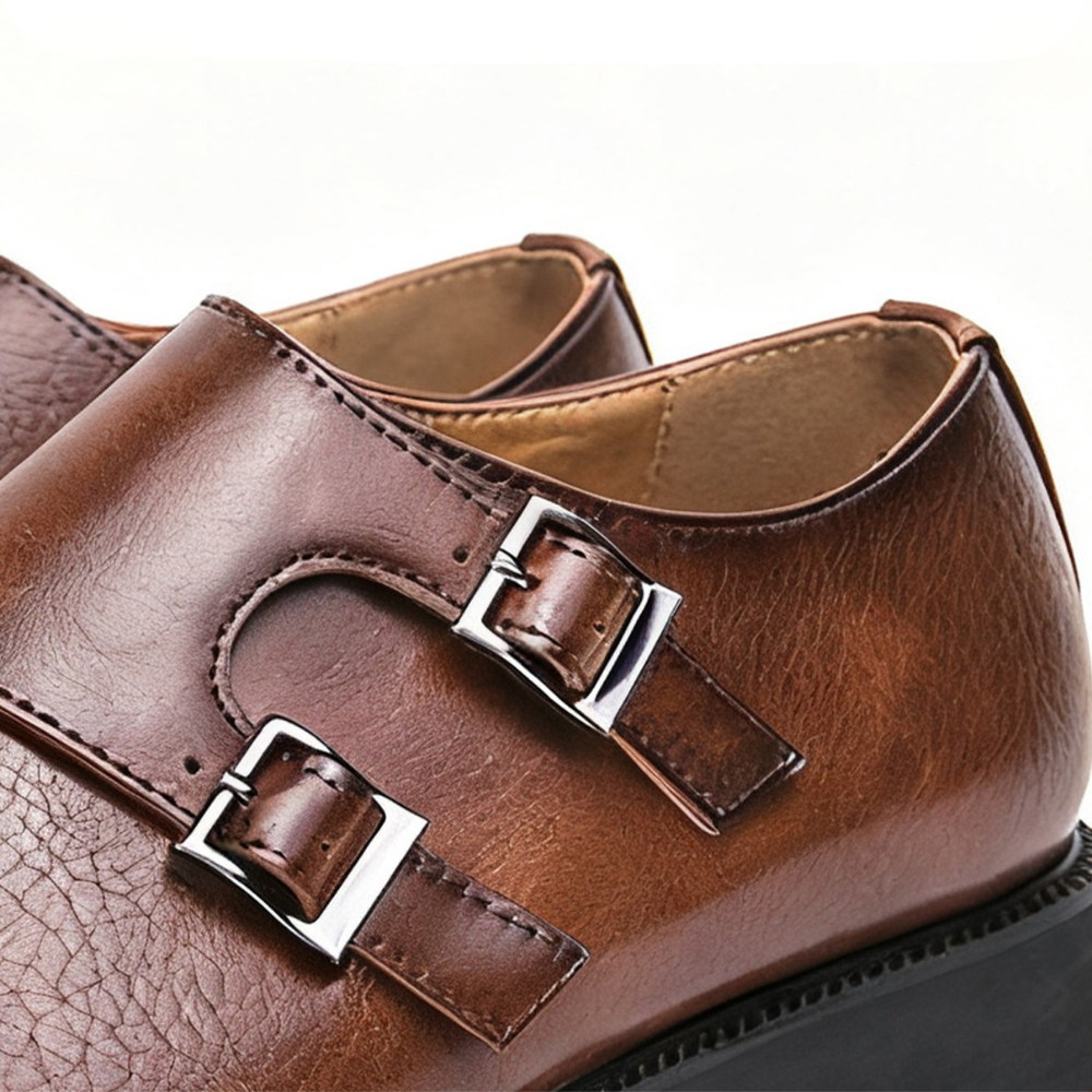 Men's Leather Monk Strap Loafers – Smart Casual Dress Shoes