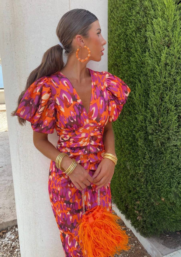 Women's Floral Print Ani Midi Dress - Elegant Summer Style