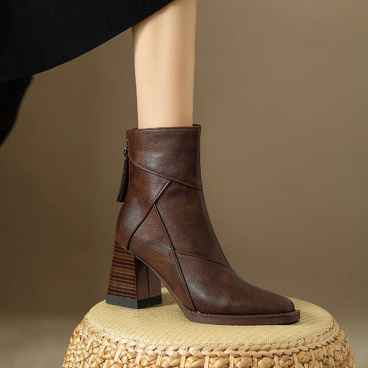 Women's Faux Leather Block Heel Boots - Everyday Style