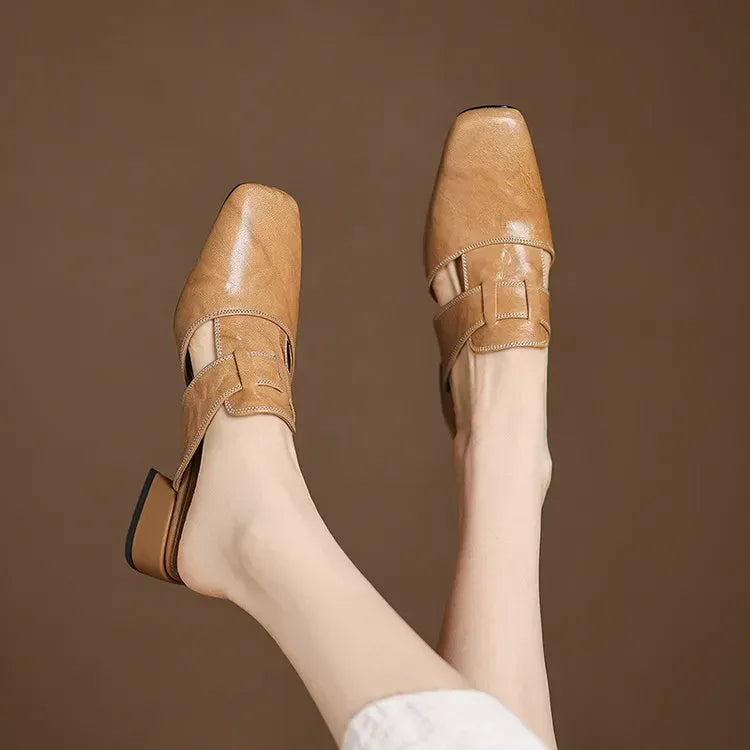 Women's Genuine Leather Mules - Everyday Parisian Elegance