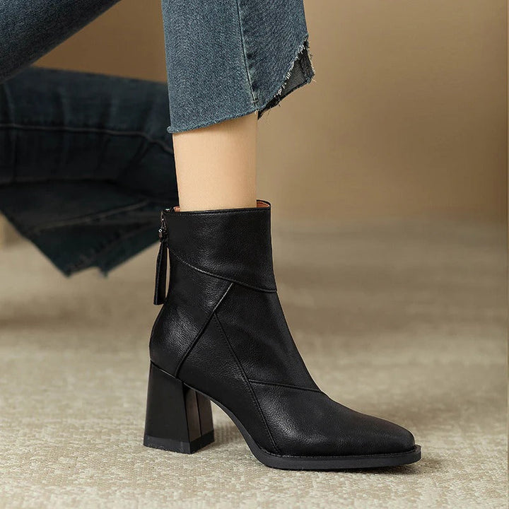 Women's Faux Leather Block Heel Boots - Everyday Style