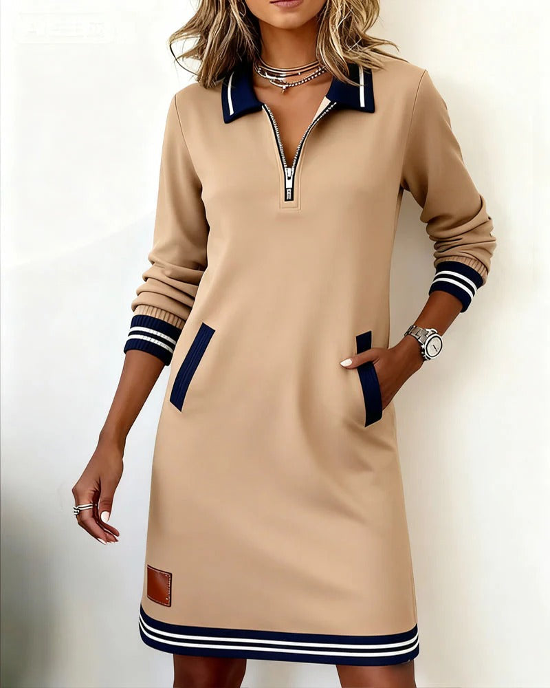 Women's Sport Chic Zip Collar Dress - Everyday Effortless Style