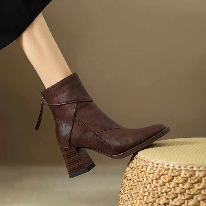 Women's Faux Leather Block Heel Boots - Everyday Style