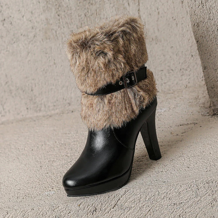 Women's Scarlett Fur-Cuff Heel Boot - Cozy Ankle Boots with Faux Fur