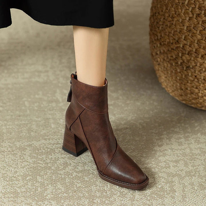 Women's Faux Leather Block Heel Boots - Everyday Style