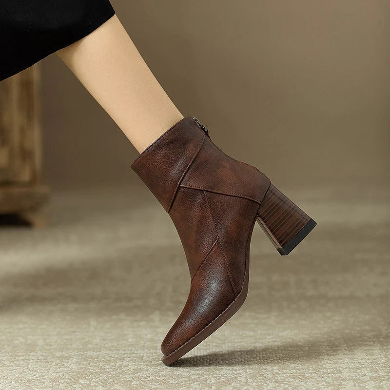 Women's Faux Leather Block Heel Boots - Everyday Style