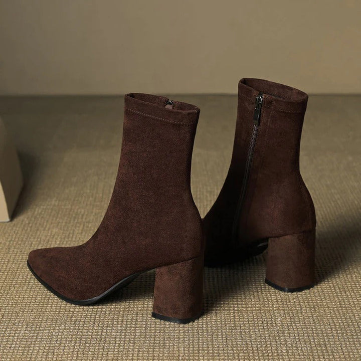 Women's Celinne Paris Genuine Suede Boots - Pointed Toe & Block Heel