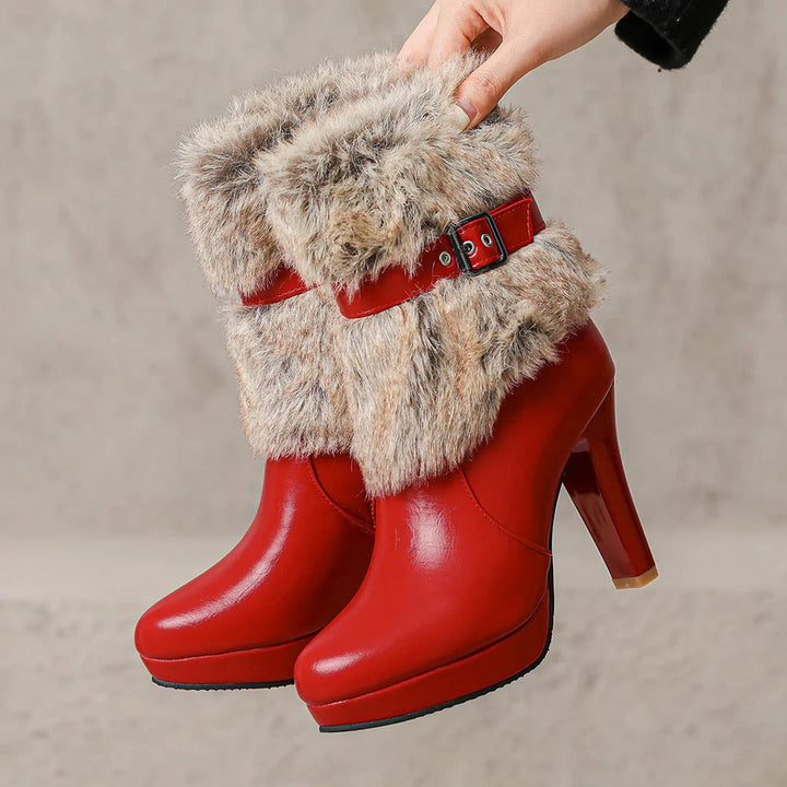 Women's Scarlett Fur-Cuff Heel Boot - Cozy Ankle Boots with Faux Fur