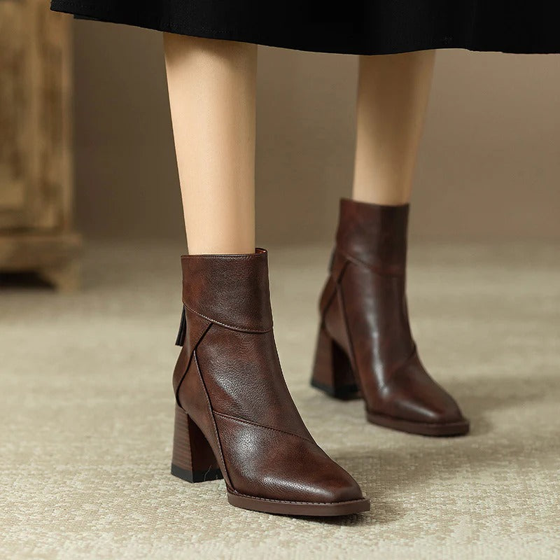 Women's Faux Leather Block Heel Boots - Everyday Style