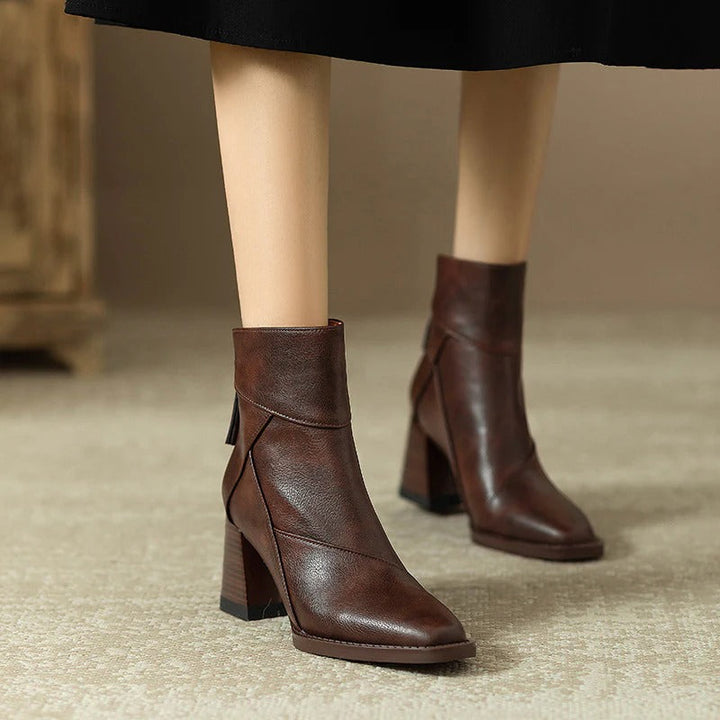 Women's Faux Leather Block Heel Boots - Everyday Style