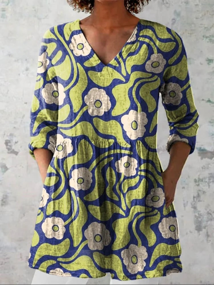 Women's Romantic Floral V-Neck Shirt - Office to Weekend Ease