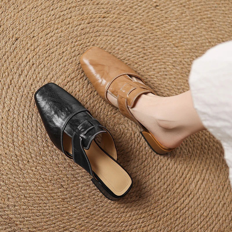 Women's Genuine Leather Mules - Everyday Parisian Elegance