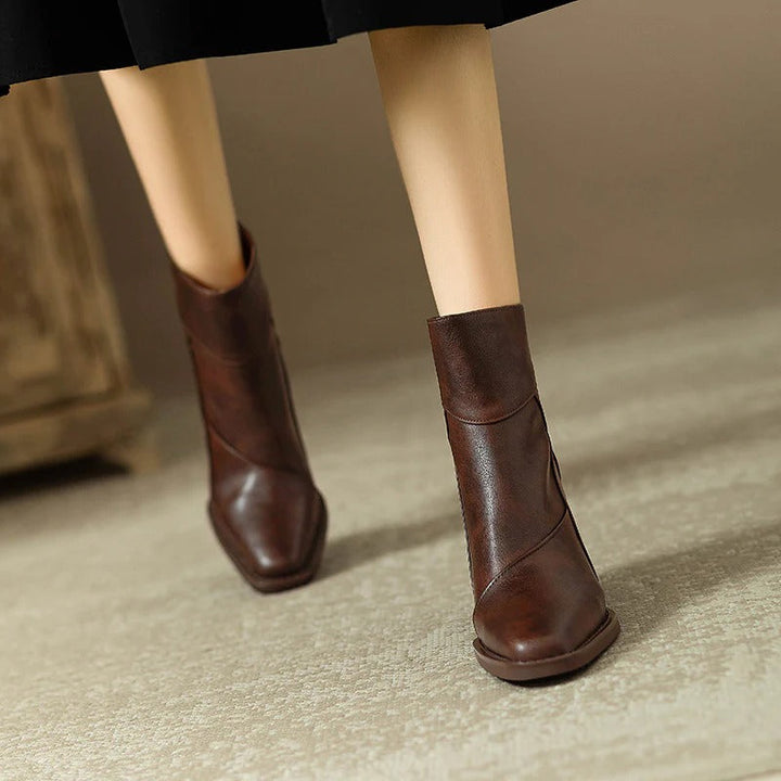 Women's Faux Leather Block Heel Boots - Everyday Style