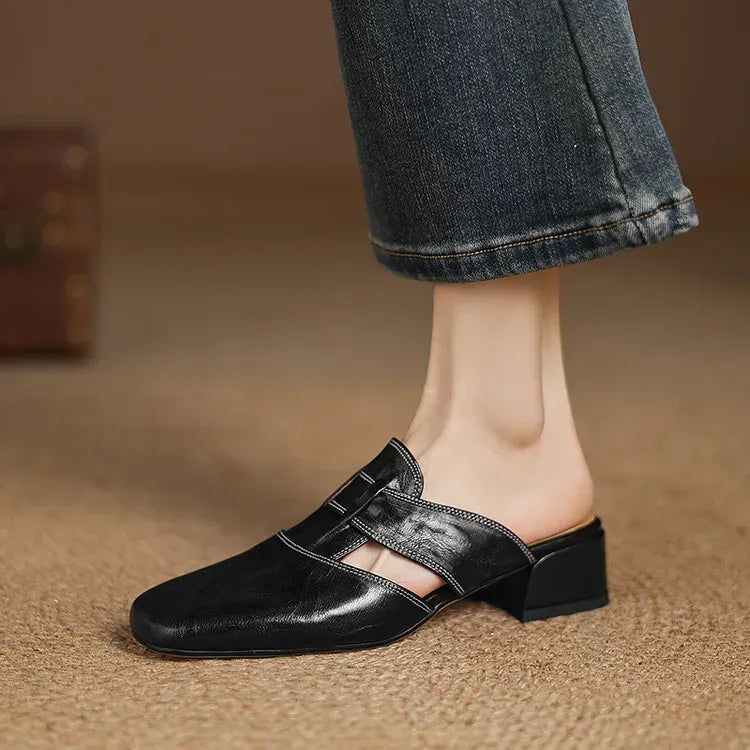 Women's Genuine Leather Mules - Everyday Parisian Elegance