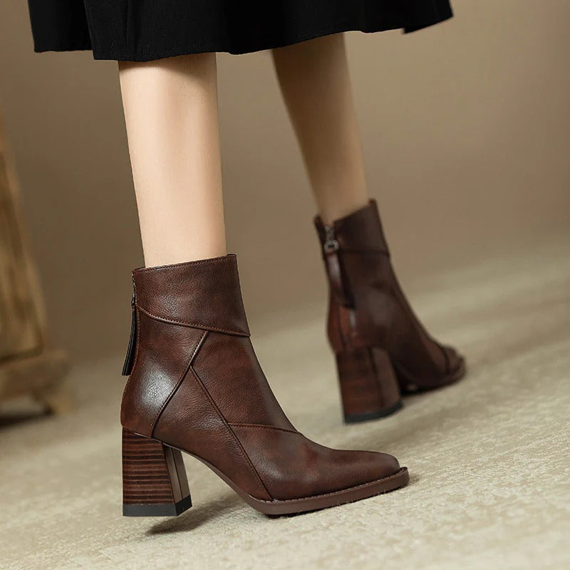 Women's Faux Leather Block Heel Boots - Everyday Style