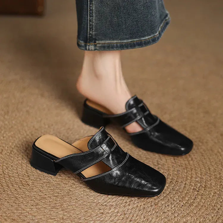 Women's Genuine Leather Mules - Everyday Parisian Elegance