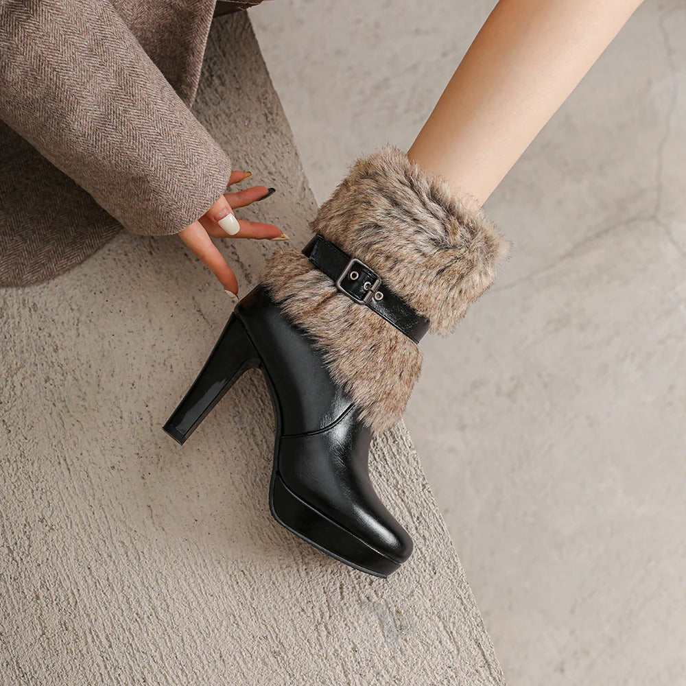 Women's Scarlett Fur-Cuff Heel Boot - Cozy Ankle Boots with Faux Fur