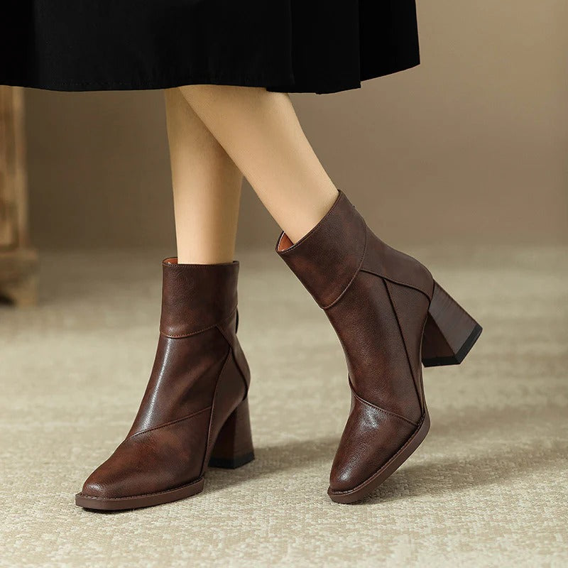 Women's Faux Leather Block Heel Boots - Everyday Style
