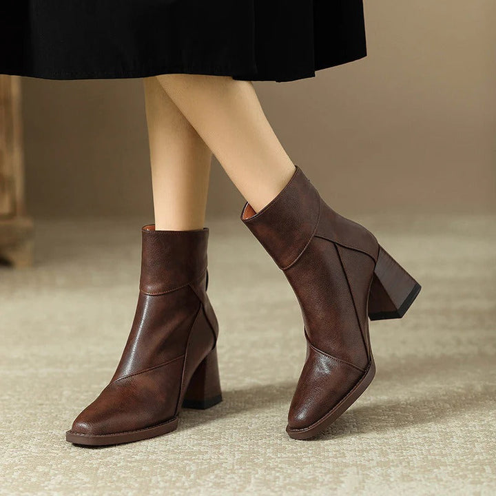 Women's Faux Leather Block Heel Boots - Everyday Style