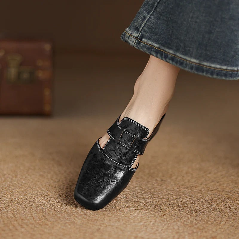 Women's Genuine Leather Mules - Everyday Parisian Elegance