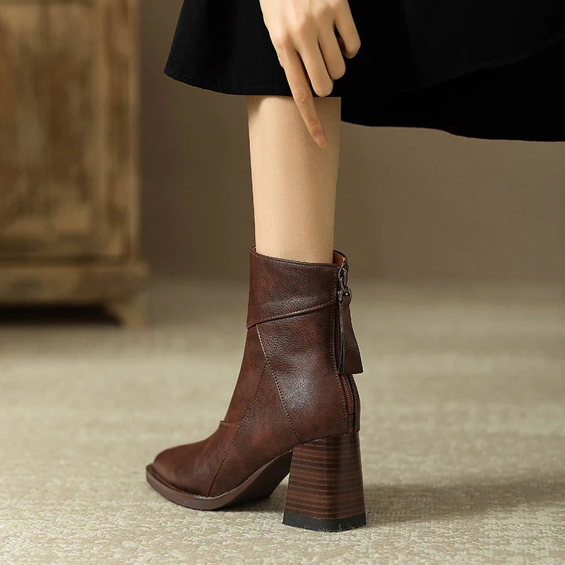 Women's Faux Leather Block Heel Boots - Everyday Style