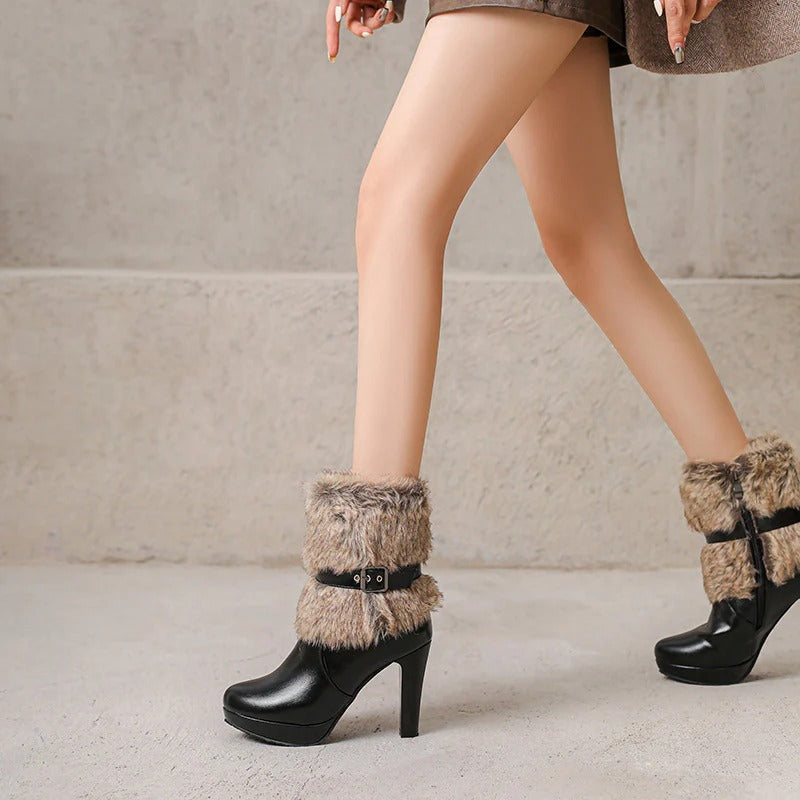 Women's Scarlett Fur-Cuff Heel Boot - Cozy Ankle Boots with Faux Fur