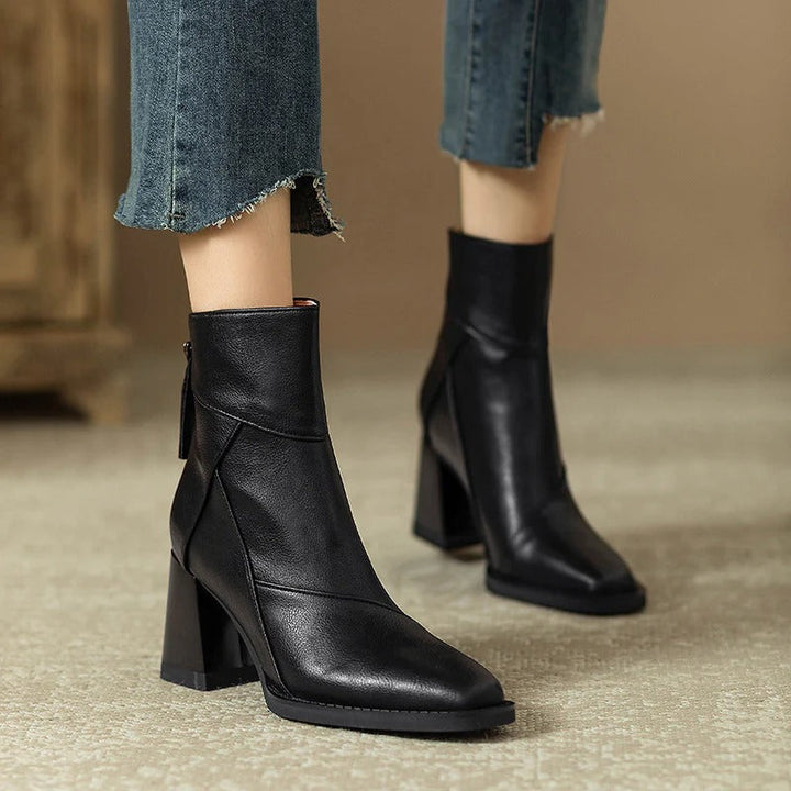 Women's Faux Leather Block Heel Boots - Everyday Style